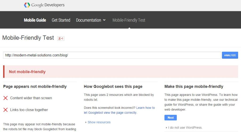 Google's Mobile-Friendly Test an excellent website management tool